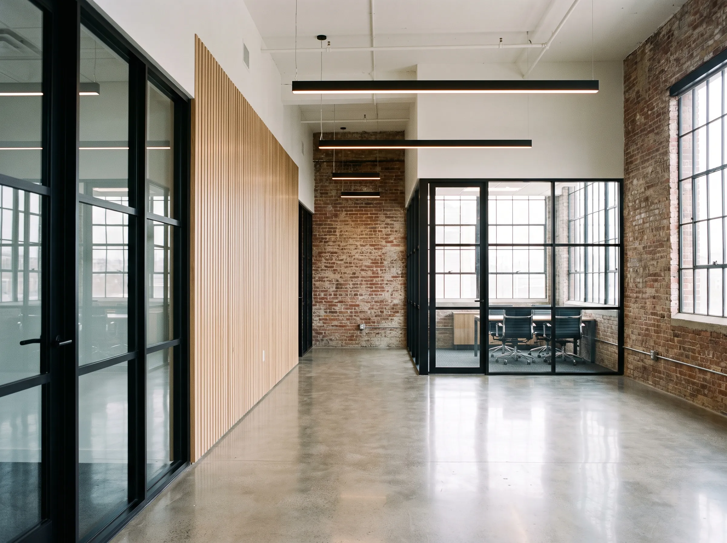 Finished office build-out inside an older brick building